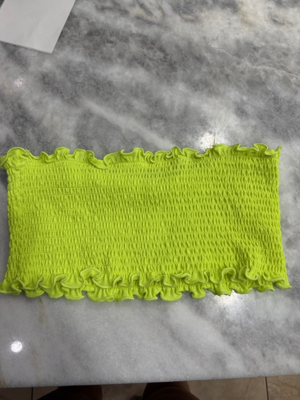 Neon Yellow Smocked Tube Top with Ruffle Trim size large